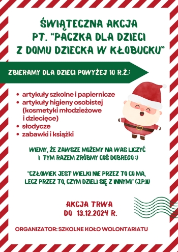 ŚWIĄTECZNA AKCJA PT. “pACZKA DLA